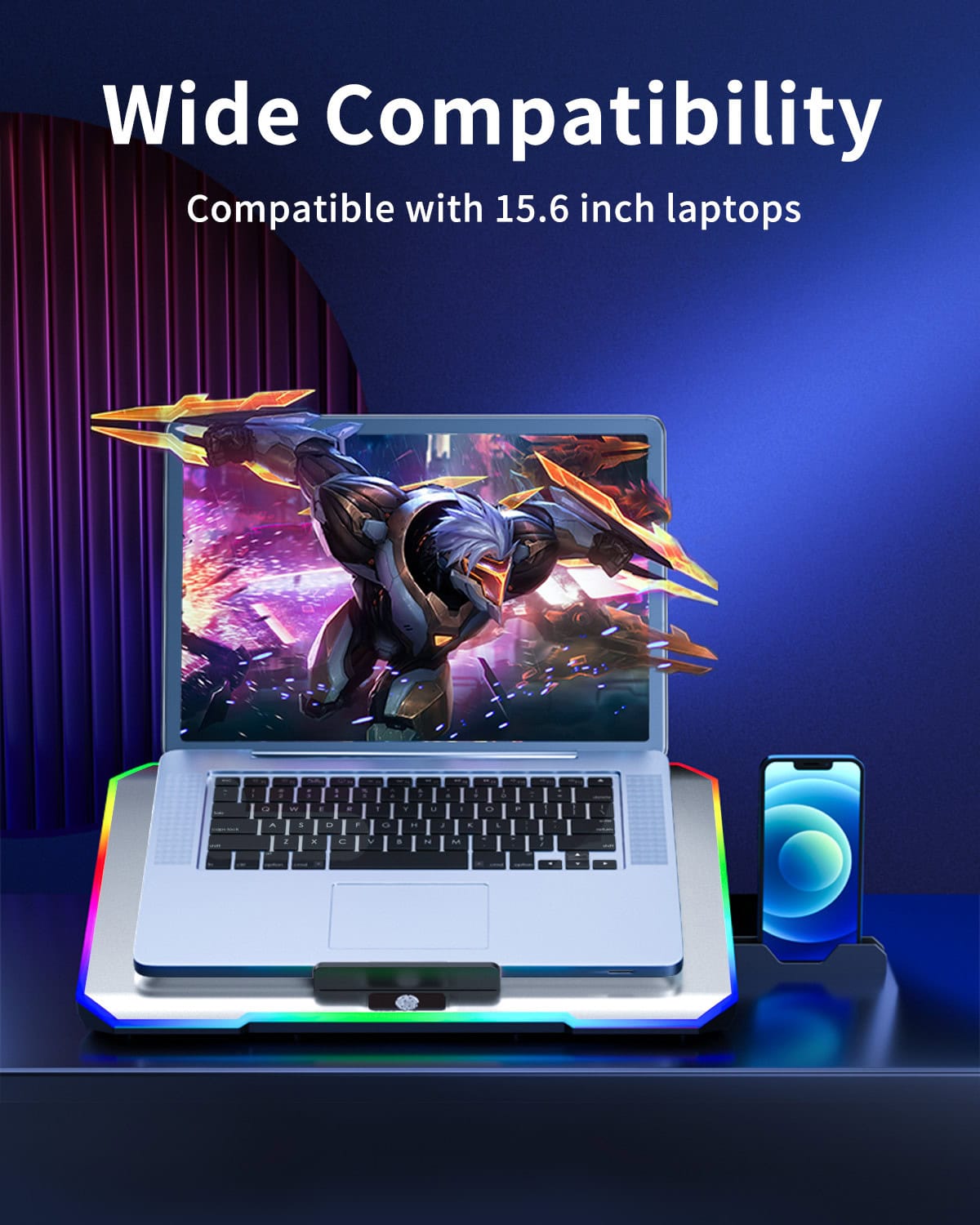 Techie Aerocool 6 Fan Laptop Cooling Pad With Touch Control RGB Lights.