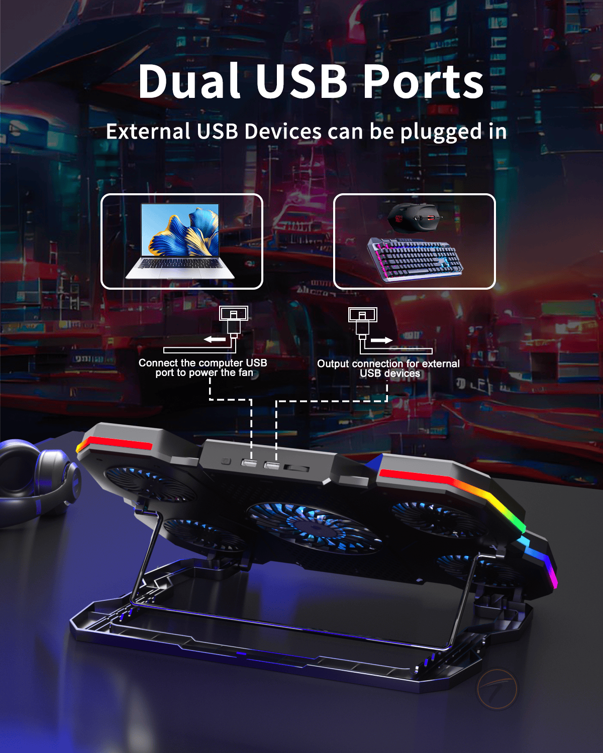 Techie ArcticFlow 5-Fan Laptop Cooling Pad with ChillPad and Touch RGB Controls.