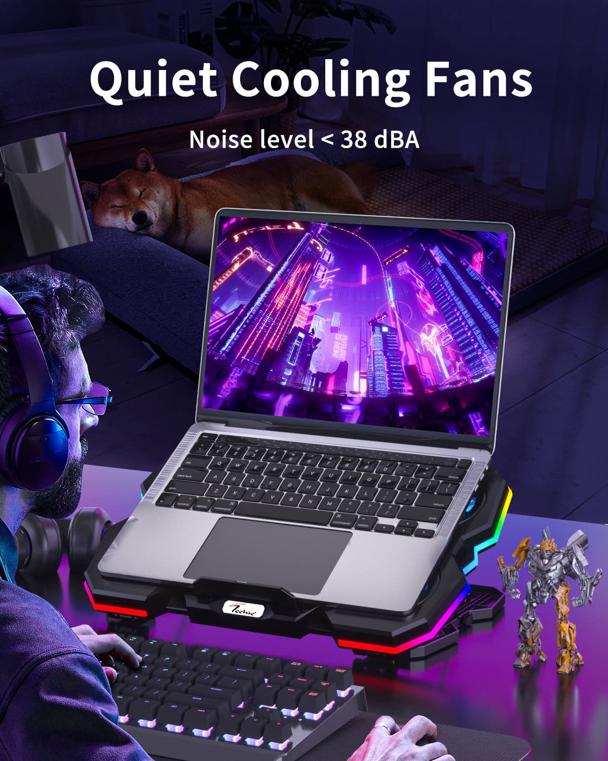 Techie ArcticFlow 5-Fan Laptop Cooling Pad with ChillPad and Touch RGB Controls.