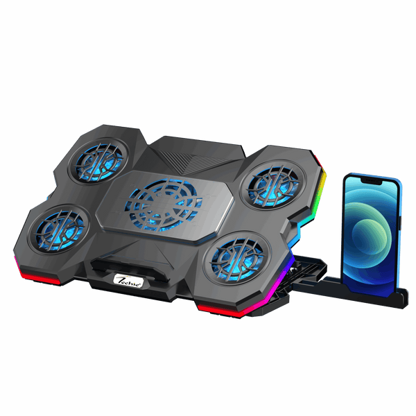 Techie ArcticFlow 5-Fan Laptop Cooling Pad with ChillPad and Touch RGB Controls.