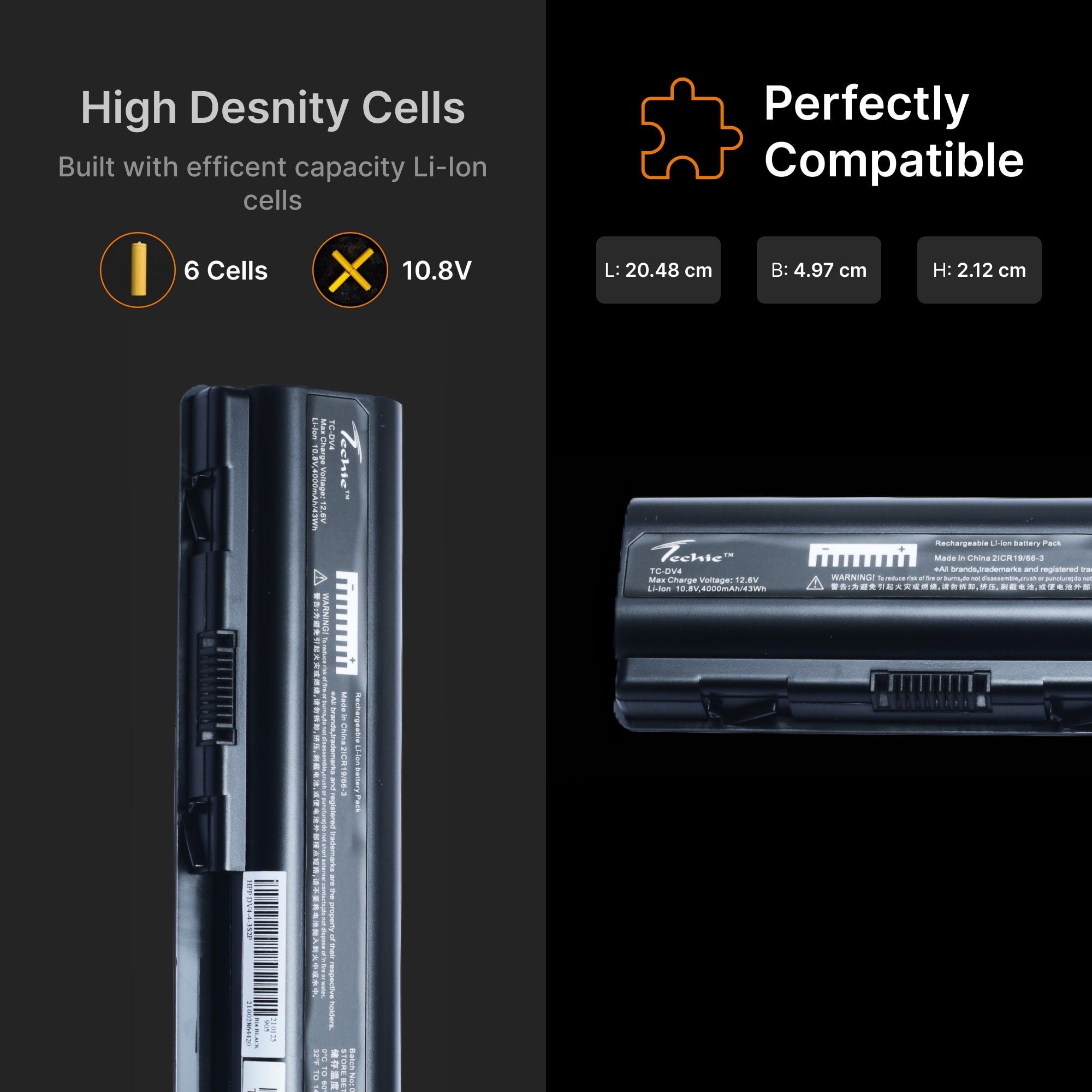 Techie Compatible Battery for HP DV4 - Compaq Presario CQ40, CQ45, CQ50, CQ60, CQ70 Laptop (4000mAh, 6-Cell)