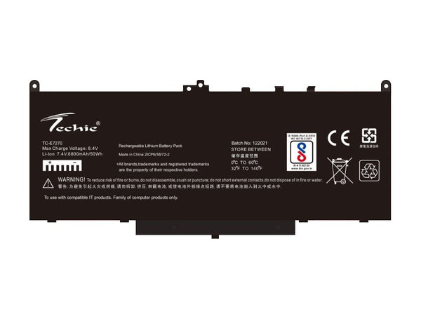 Techie Compatible Battery For Dell E7270 - J60J5, 0MC34Y, 1W2Y2, Latitude 12 E7470 Laptops (5800mAh, 4-Cell)