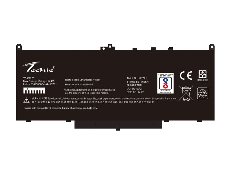 Techie Compatible Battery For Dell E7270 - J60J5, 0MC34Y, 1W2Y2, Latitude 12 E7470 Laptops (5800mAh, 4-Cell)