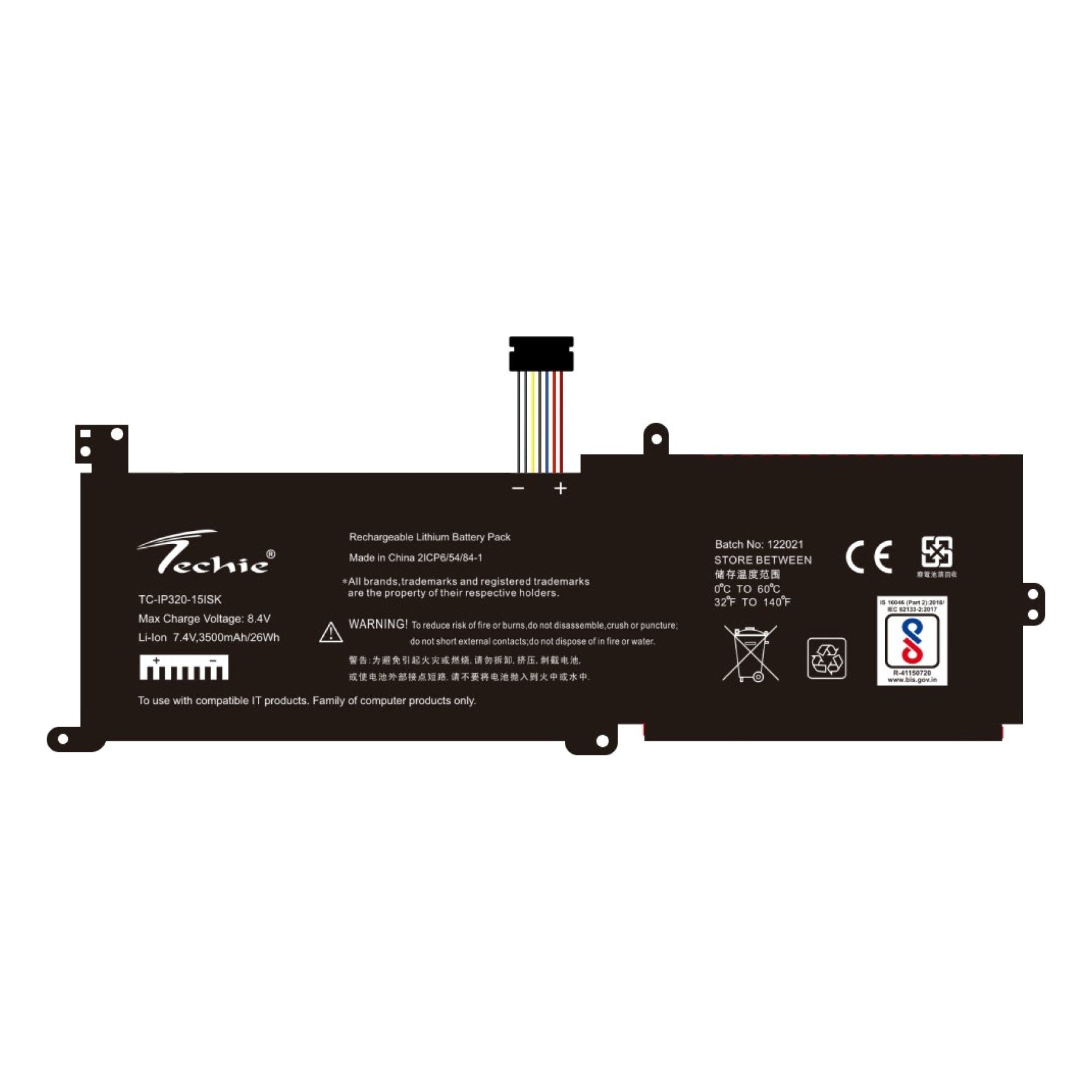 Techie Battery for Lenovo L16C2PB1 - L16C2PB2 IdeaPad IP320-15ISK, 320-14IAP, 320-15ABR Touch, XIAOXIN 5000 Laptops (3500mAh, 2-Cell)