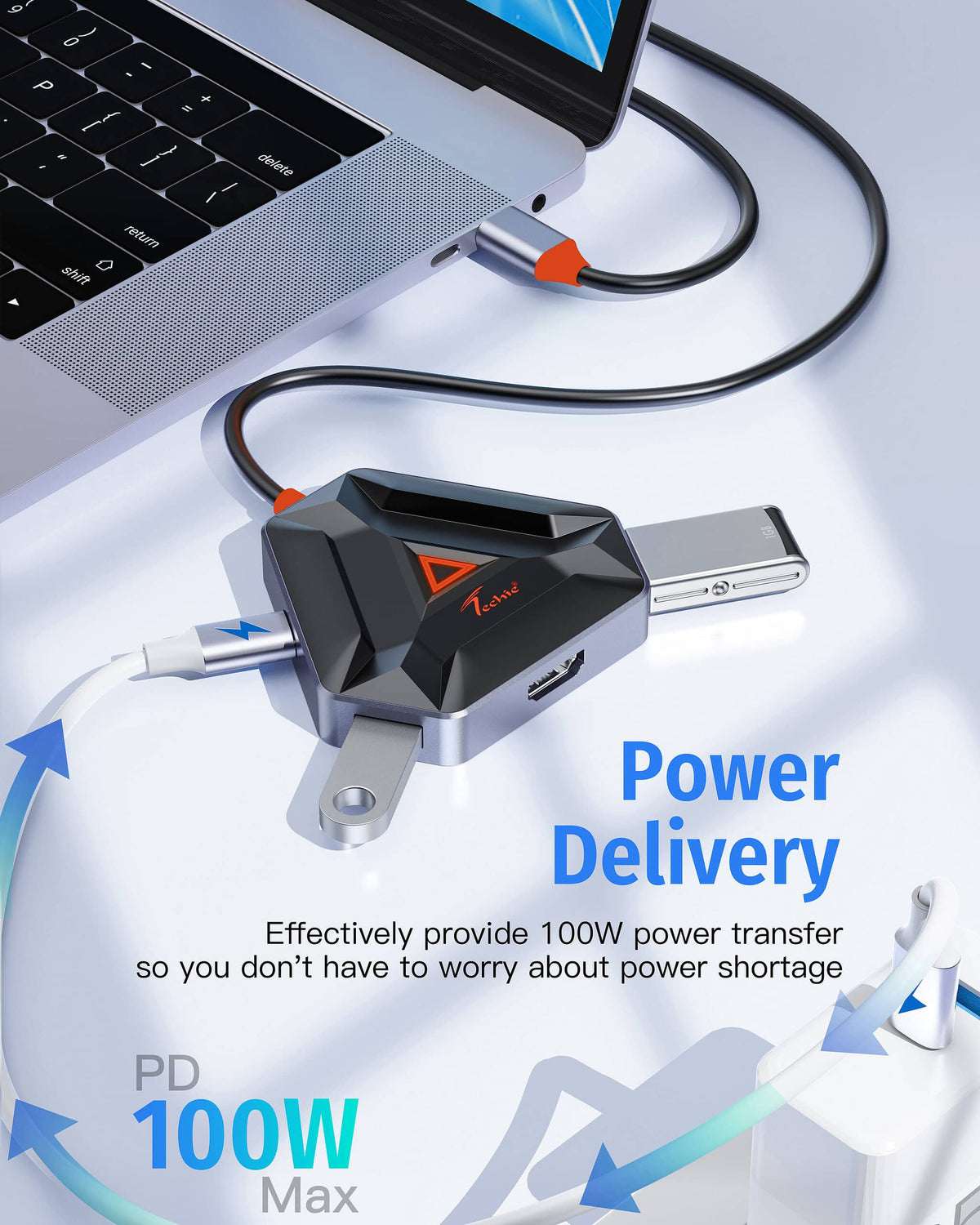 Simplify Your Connectivity with Techie TC Connect 6-in-1 Hub – Dual USB 3.0, 4K HDMI, SD/MicroSD & 100W Type-C PD for Laptop, PC, Mac