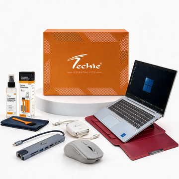 Techie Complete Laptop Kit – 3-in-1 Sleeve, Impulse Mouse, 8-in-1 Hub, Retractable Type-C Cable & Cleaning Kit