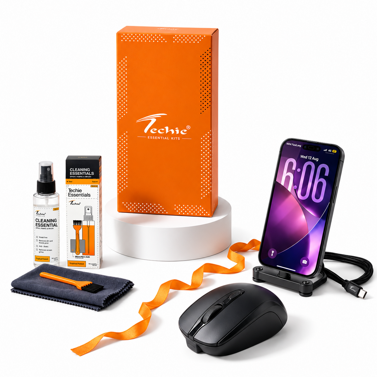 Techie Everyday Laptop Kit – SnapStand, Breeze Wireless Mouse & Cleaning Kit