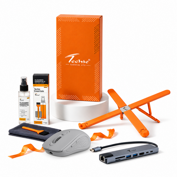 Techie Desk Pro Kit – Stand X, 8-in-1 Type-C Hub, Impulse Mouse & Cleaning Kit