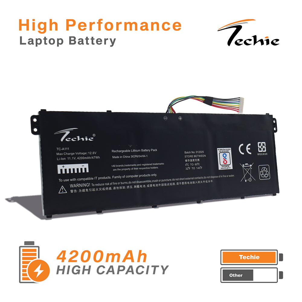 Techie Compatible Battery for Acer AP19B8M 3C – Chromebook CB317, Aspire 3 A315 & Chromebook CP514 Series Laptops (4200mAh, 3-Cell)