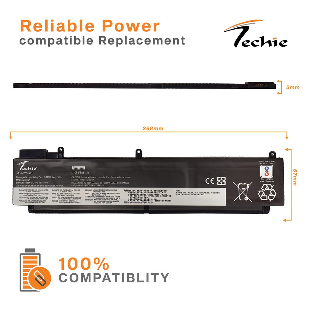 Techie Compatible Battery for Lenovo 00HW022-3S1P - Thinkpad T460s Laptops (2000mAh, 3-Cell)