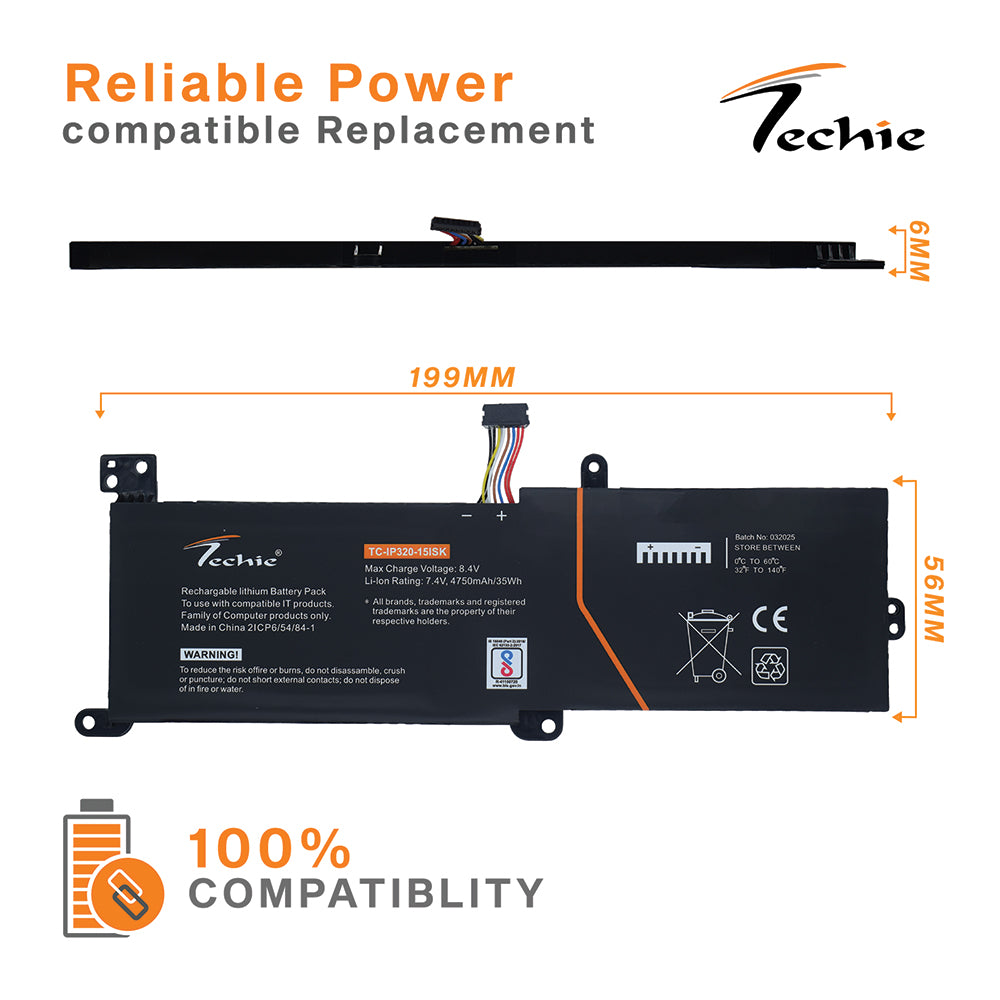 Techie Pro Series Laptop Battery for Lenovo IP320-15ISK, L16C2PB1 – 2-Cell, 4750 mAh, Long Backup