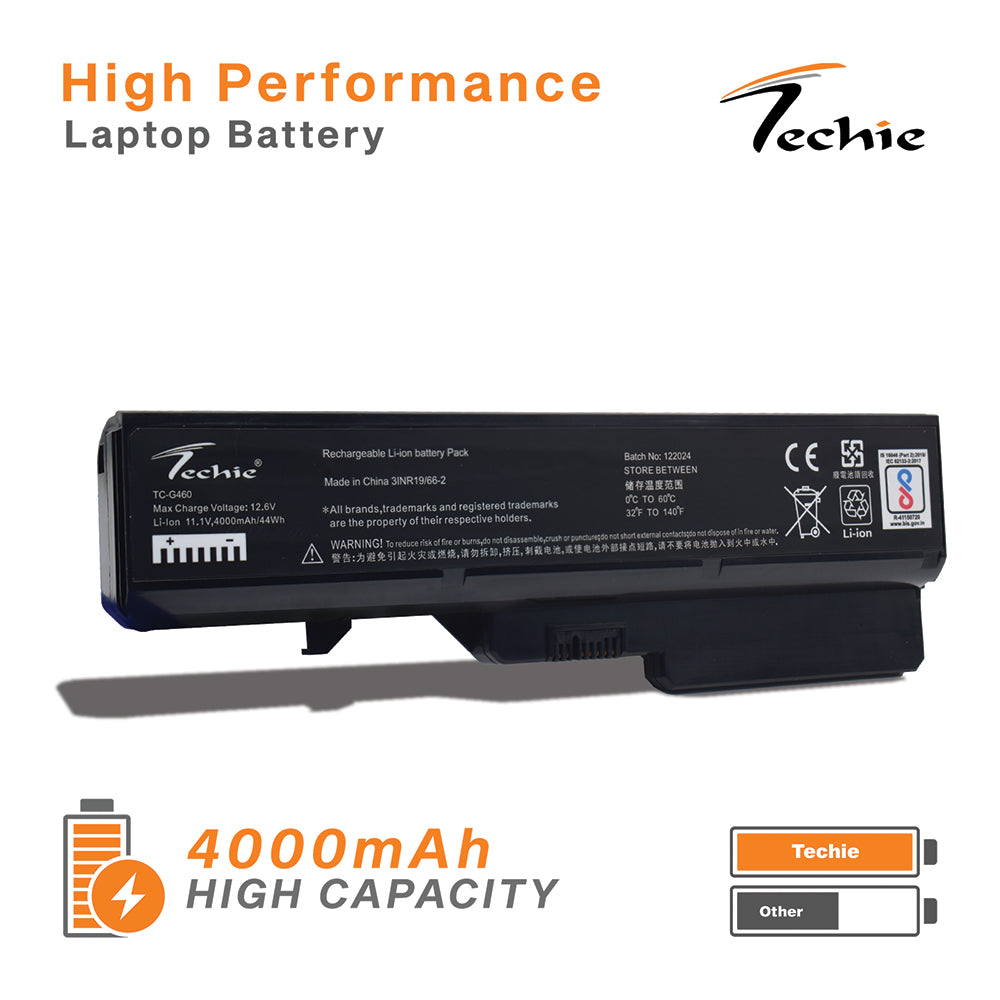 Techie Compatible Battery for Lenovo G460 - G460A, G465, G470, G475, G560, G565, G570, G575 Laptops (4000mAh, 6-Cell)