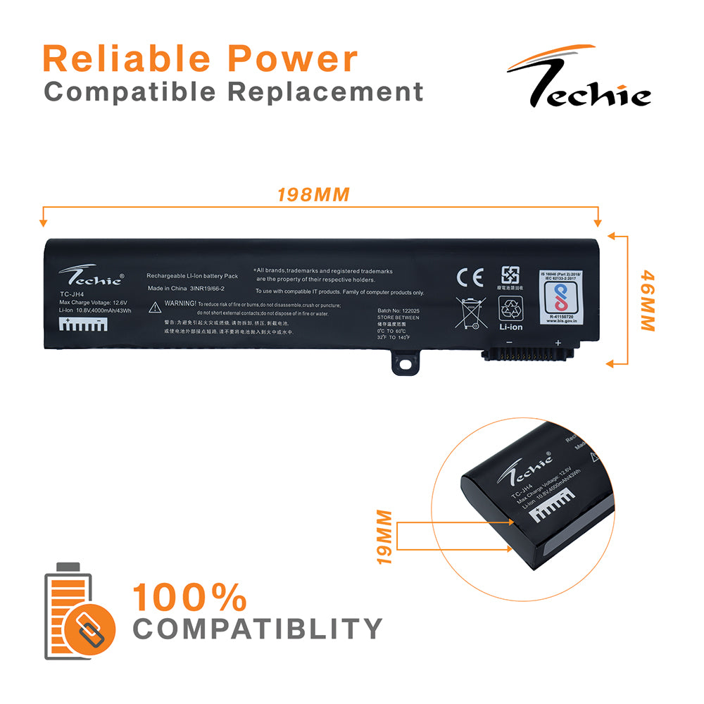 Techie Compatible Battery for MSI BTY-M6H - MSI GE62, MSI GP62, MS-16J1, MS-16J2 Laptops (4000mAh, 6-Cell)