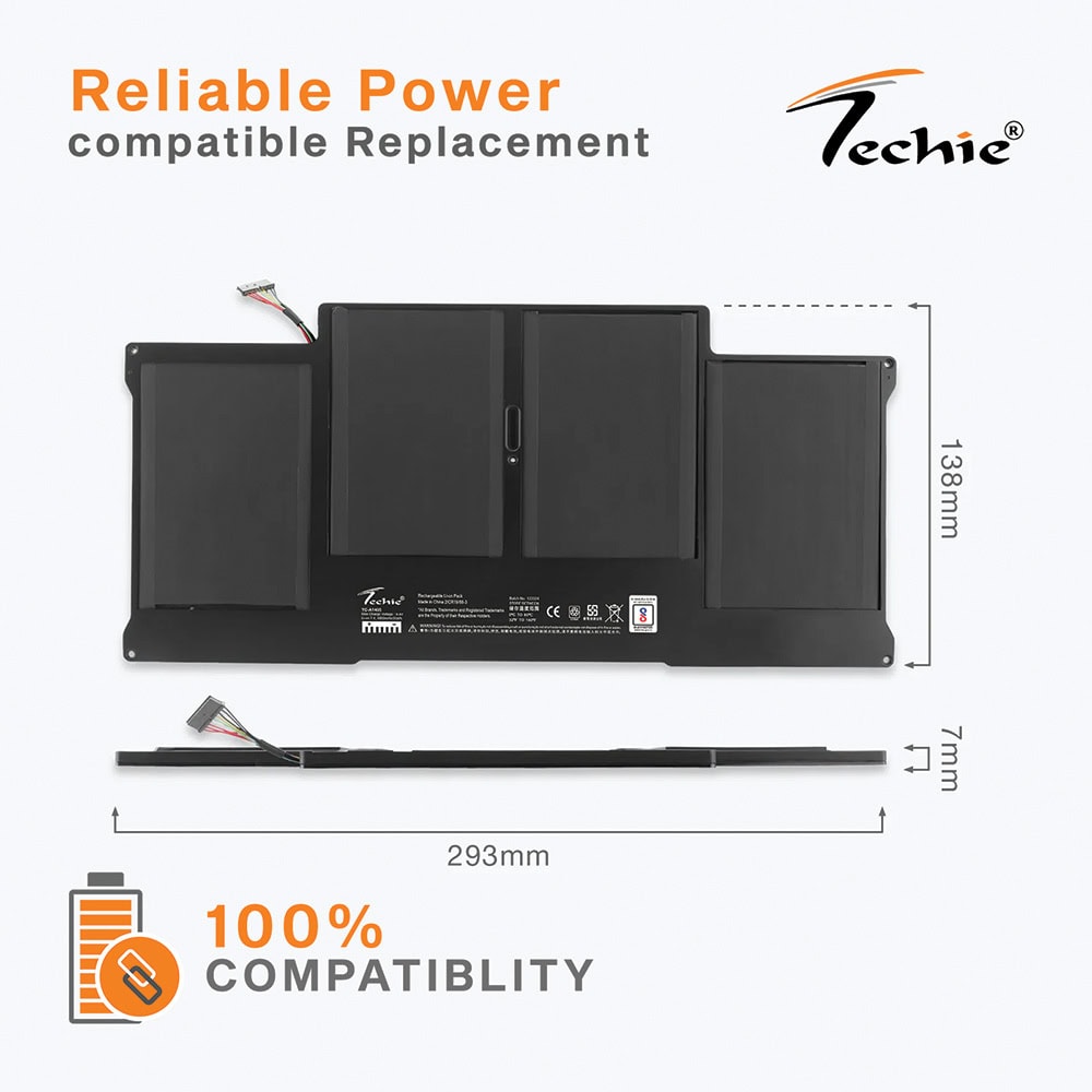Techie Compatible Battery for Apple A1405 - MacBook Air 13.3 inch A1466 A1369 A1496 Laptops (4800mAh, 4-Cell)