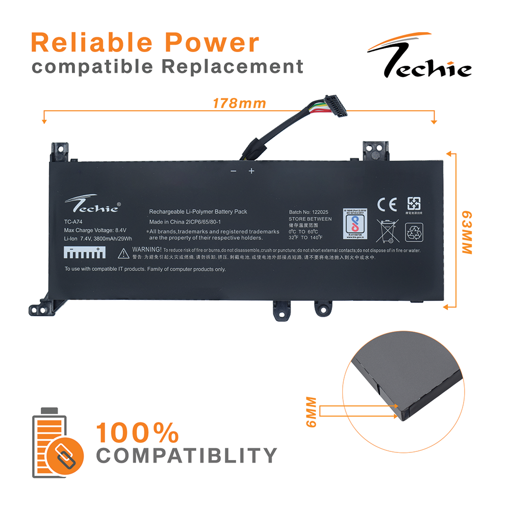 Techie Compatible Battery for Asus C21N1818-2 - VivoBook E407BA, R409JA, R509FA-EJ708T Laptops (3800mAh, 2-Cell)