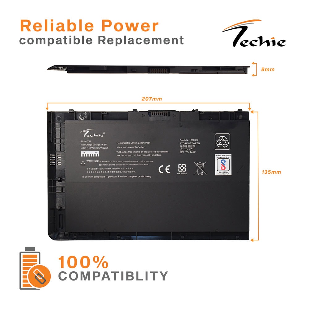 Techie Compatible Battery for HP 9470M - EliteBook Folio 9480M Laptops (3500mAh, 4-Cell)