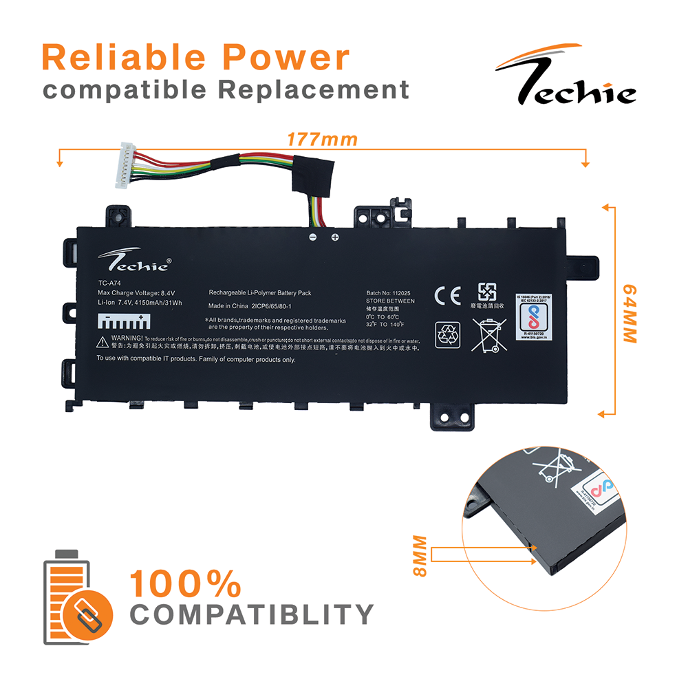 Techie Battery for Asus C21N1818-1- Asus Vivobook S512FA, Vivobook 15-X512U, 15-X512FA, P1504FA Series Laptops (4150mAh, 3-Cell)