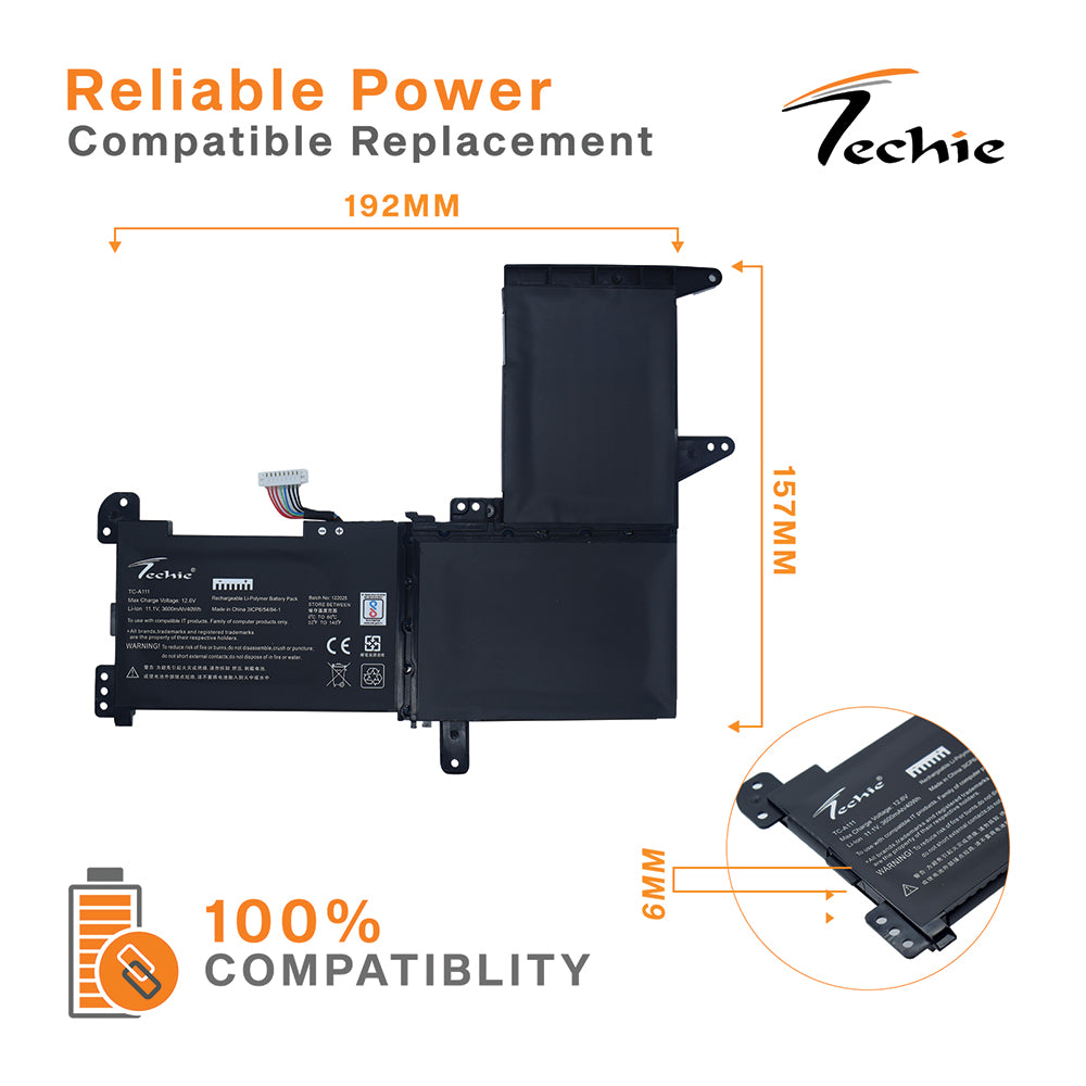 Techie Compatible Battery for Asus X510U - B31N1637-3S1P, Vivobook 15 - X510U, Laptops (3600mAh, 3-Cell)