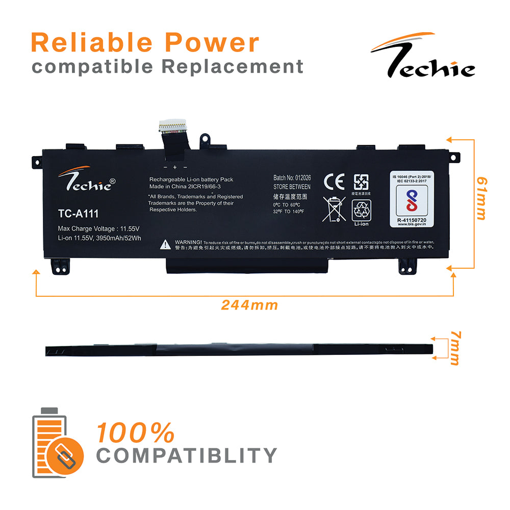 Techie Battery For HP SD03XL, HSTNN-IB7K, Omen 15-EN Series, Omen 15-EK Series Laptops (3950mAh, 3-Cell)