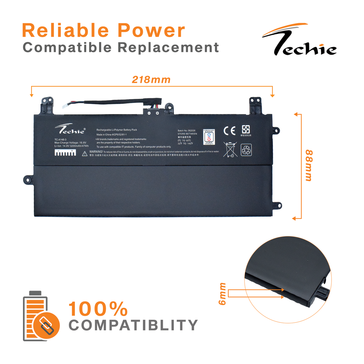Techie Compatible Battery for Asus C41N2102 – Rog FLOW Z13 GZ301ZA, GZ301ZC, GZ301ZE Series Laptops (3200mAh, 4-Cell)