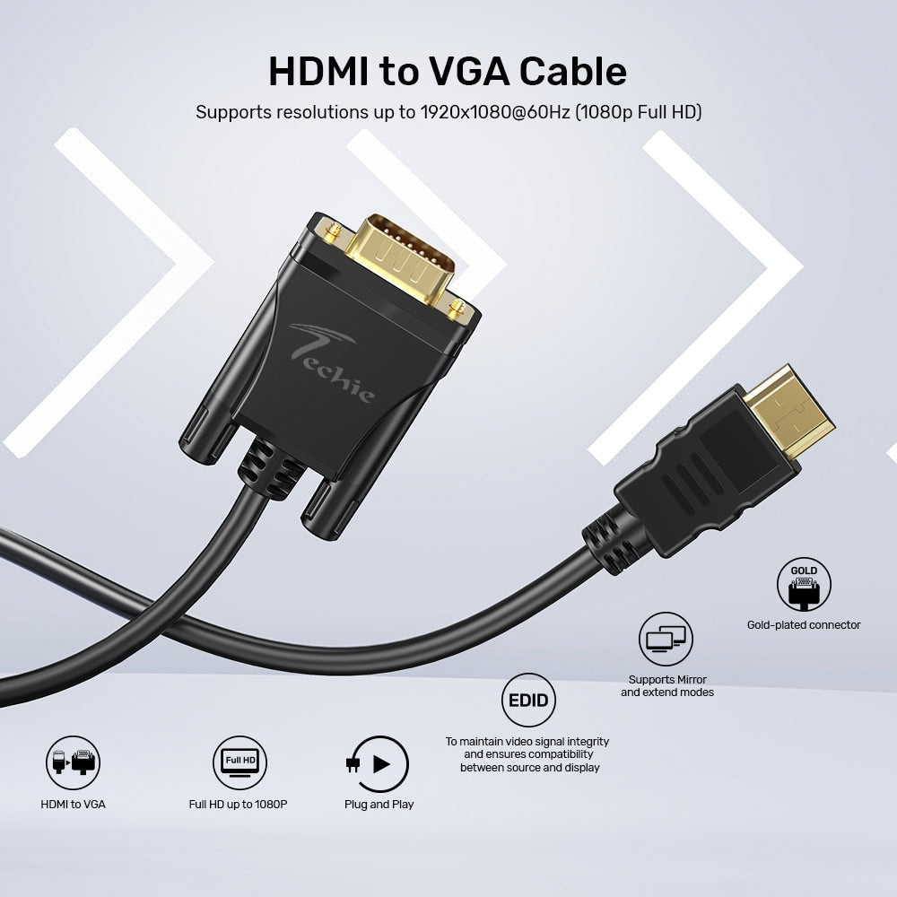 Techie HDMI To VGA Cable 1080P (1.5M)