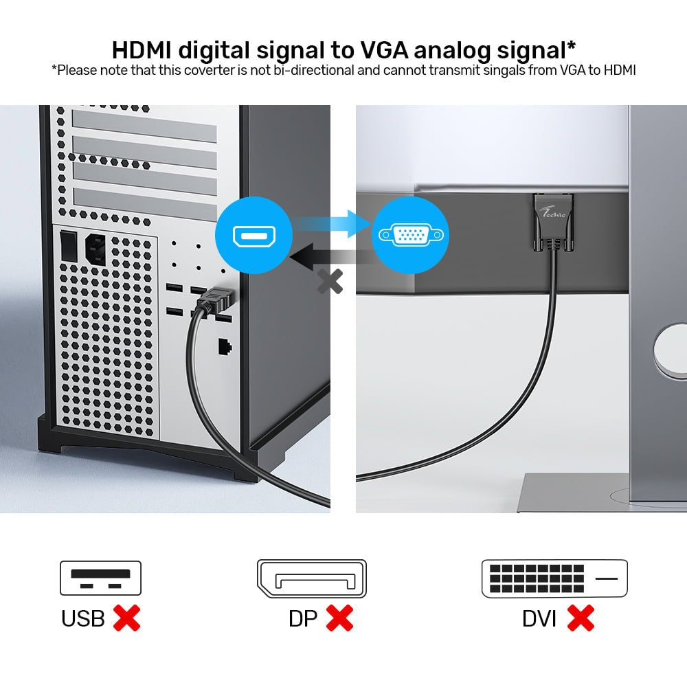 Techie HDMI To VGA Cable 1080P (1.5M)