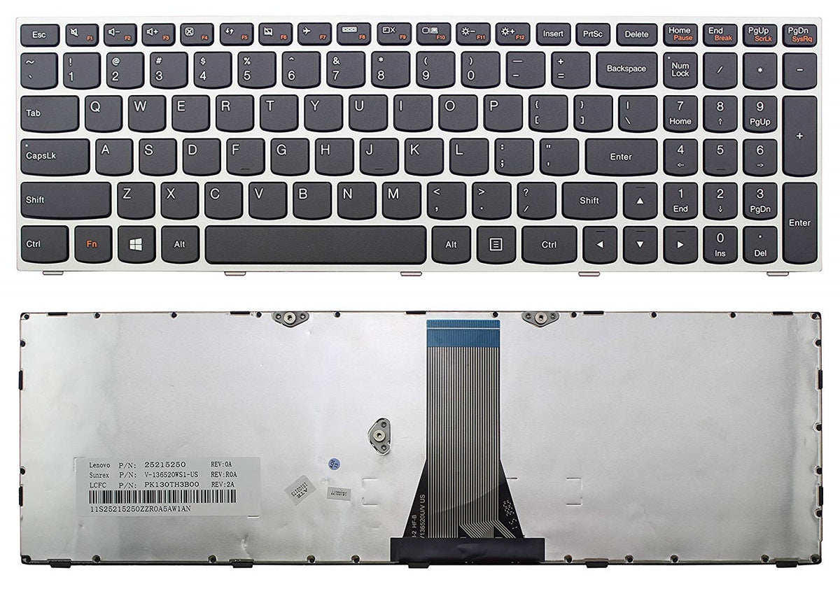 Techie Laptop Keyboard for Lenovo Z50, Z50-70, Z51, Z51-70, Z70, Z70-80 With Silver Frame