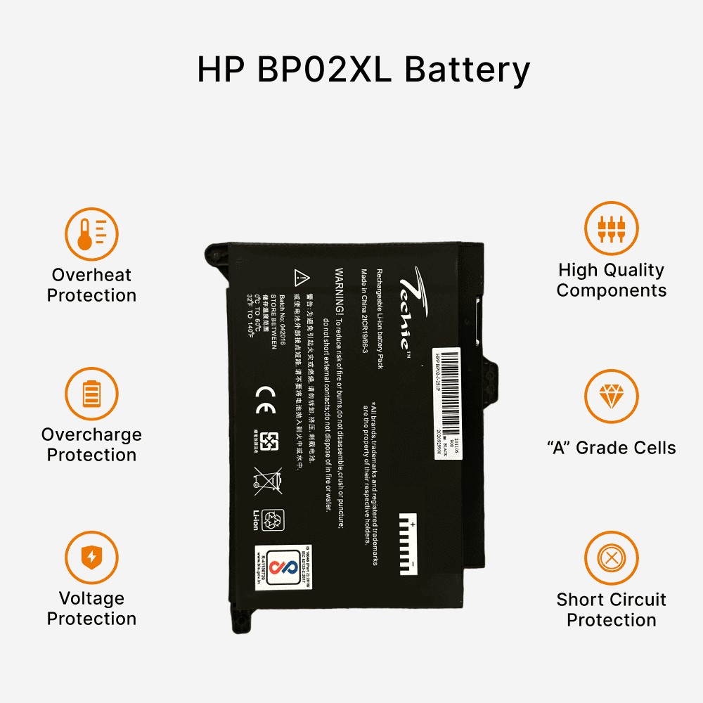 Techie Compatible Battery for HP BP02XL - Fits BPO2XL, HP 15-AU, HP 15-AW Series Laptops (4500mAh, 2-Cell)
