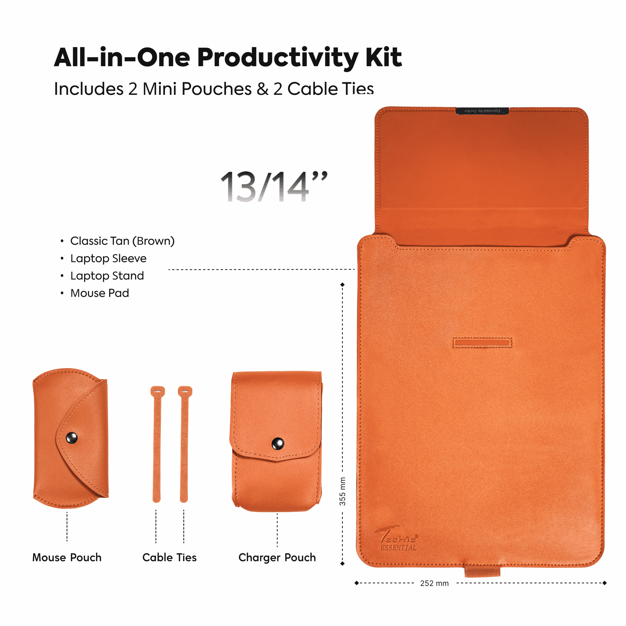 Techie 3-in-1 Multifunctional Laptop Sleeve with Stand & Mouse Pad - 13/14"