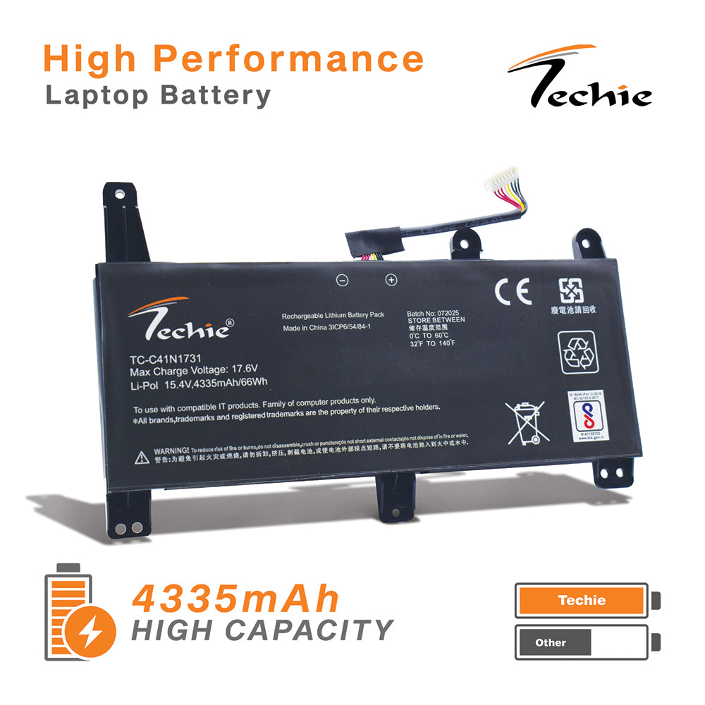 Techie Compatible Battery for Asus C41N1731-C – Rog STRIX G531GV, SCAR 15 G532LW, SCAR III G531GW Series Laptops (4335mAh, 4-Cell)