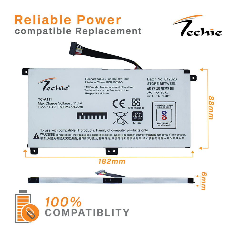 Techie Battery for Samsung PBUN3QB – NP300E5K, NP740U5L, 300E5K, 8500GM, 500R5M Series Laptops (3780mAh, 3-Cell)