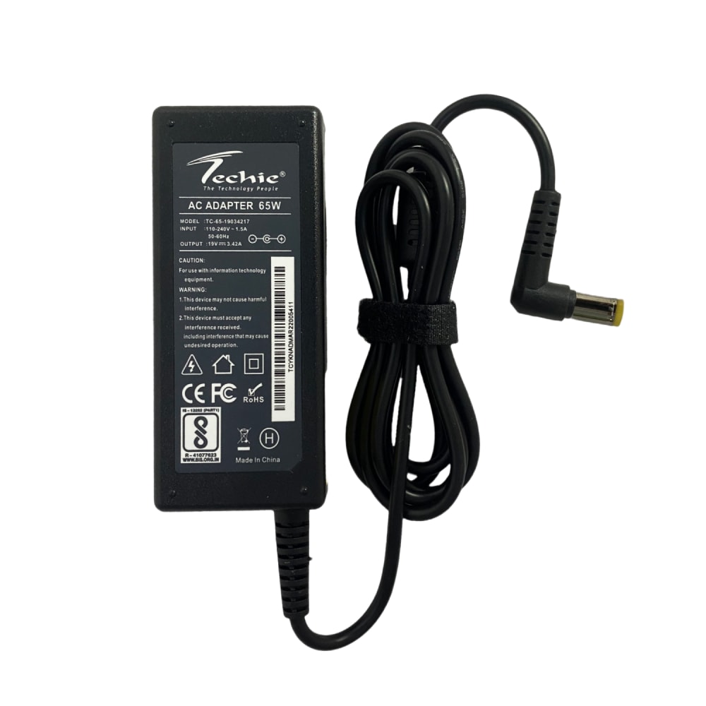 Techie 65W 19V 3.42A Pin size 5.5mm x 1.7mm compatible Acer laptop charger.