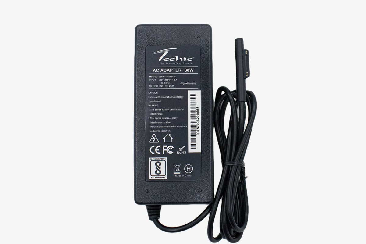 Techie 30W 12V 2.58A Pin type surface connector compatible with Microsoft laptop Charger.
