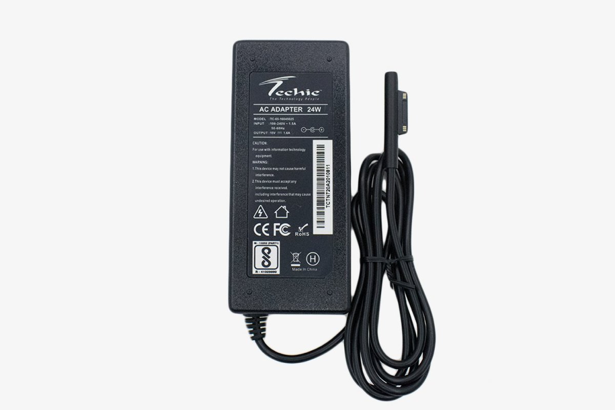 Techie 24W 15V 1.6A Pin type surface connector compatible with Microsoft laptop Charger.