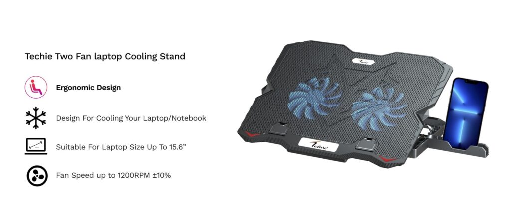 Techie 2 Fan Laptop Cooling Pad With Mobile Stand
