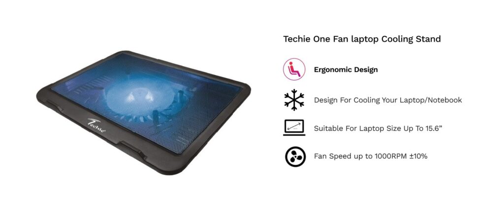 Techie One Fan Laptop Cooling pad for upto 15.6 Inch laptops.