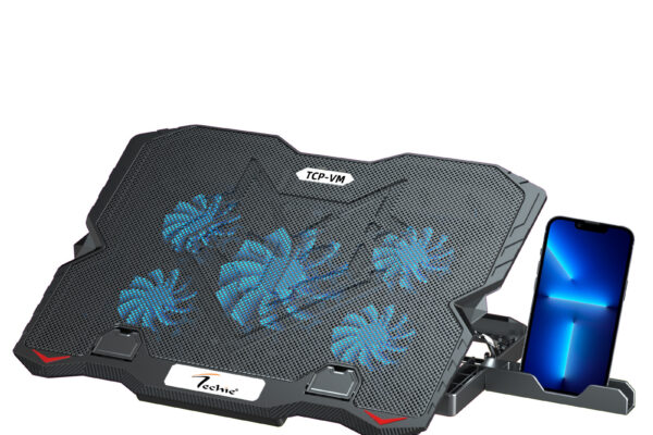 Techie ArcticFlow 5-Fan Laptop Cooling Pad with Semiconductor ChillPad and Touch RGB Controls.