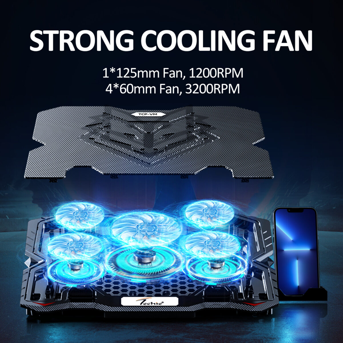 Techie 5 fan laptop cooling pad with Strong cooling fans