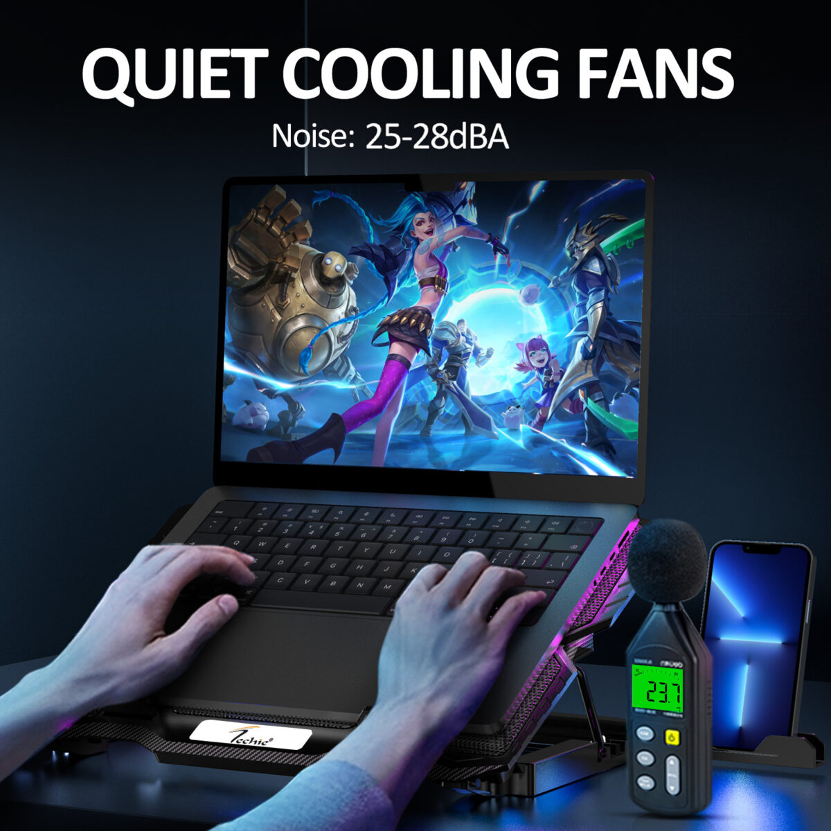 Techie 5 fan laptop cooling pad with quiet fans