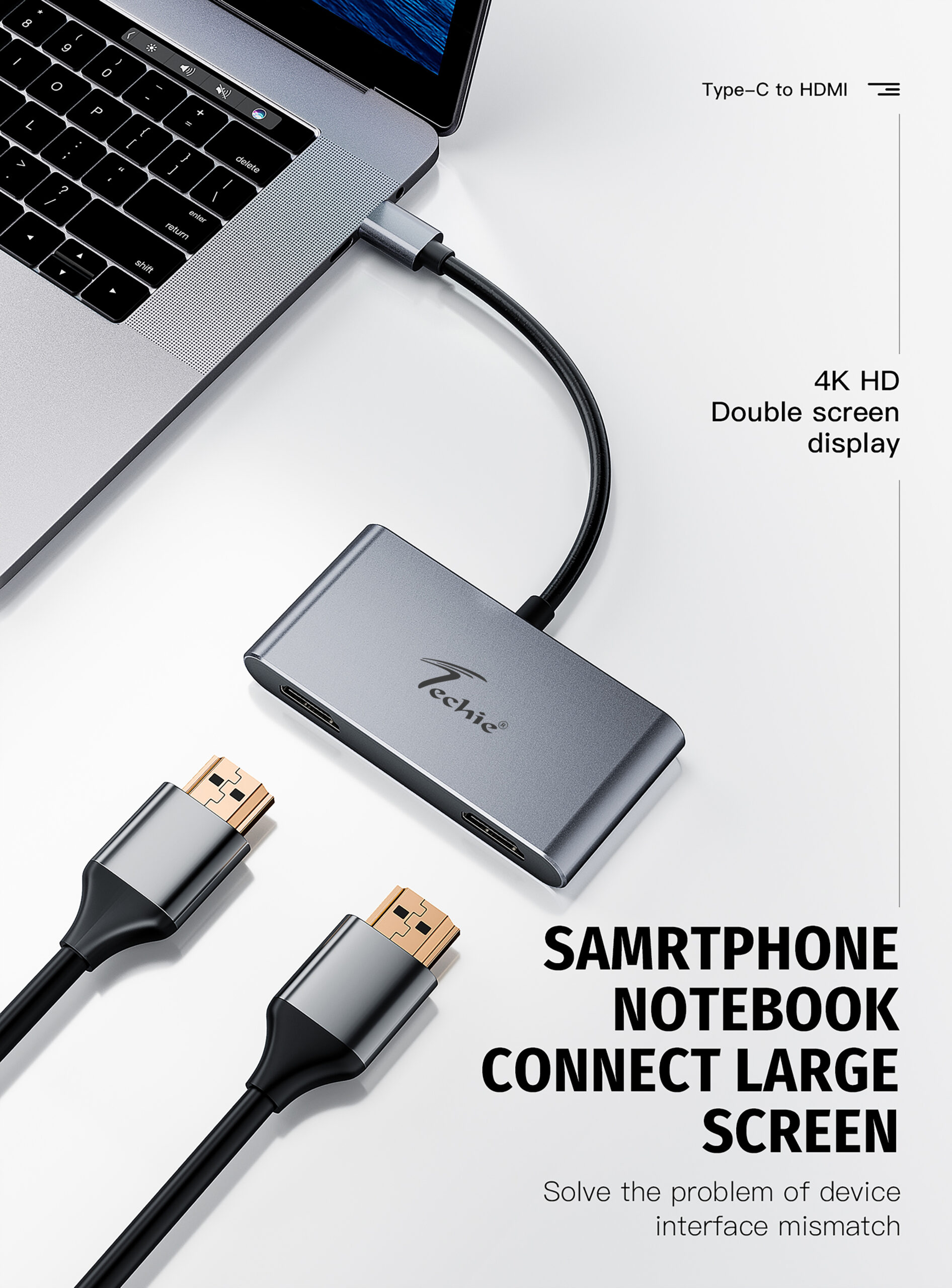 Techie Type-C To Dual HDMI Converter – 4K@30Hz Techie Store