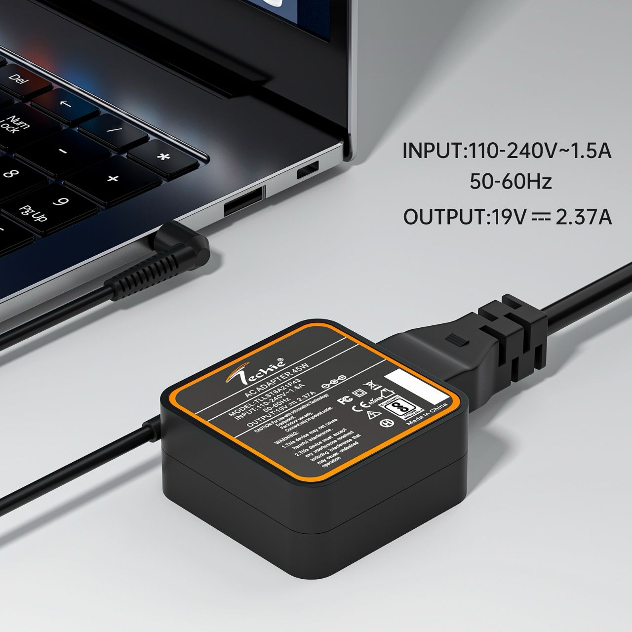 1000012222 Techie 45W Laptop Charger for Asus ExpertBook P1, F540L, F556U, K540L, X515E, R417MA, VivoBook 15 M513U Series (19V, 2.37A) 4.0*1.35MM