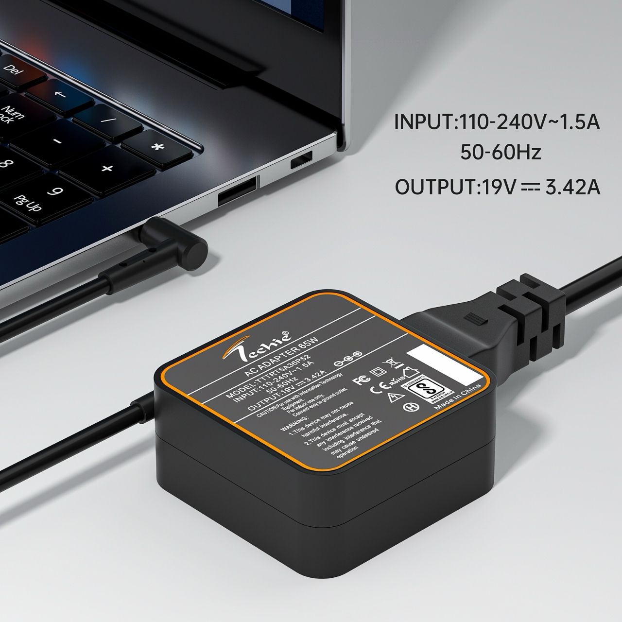 Asus 65W Gan 45 Techie 65W Laptop Charger for Asus A556U, Chromebook C202S, Transformer 4 Pro, VivoBook 14 F412, 17 S712 Series (19V, 3.42A) 4.0*1.35MM