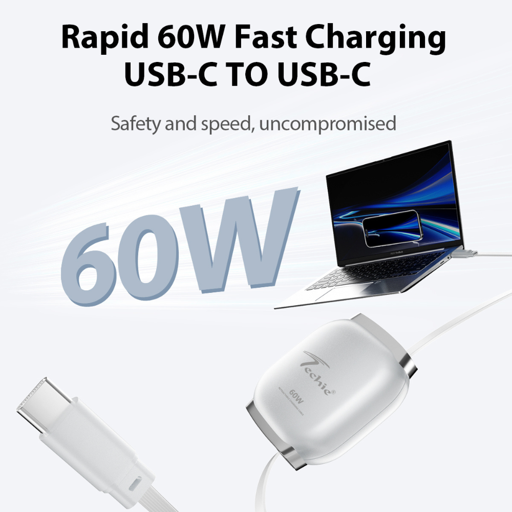 Techie 60W PD Type-C To C Retractable Charging Cable Techie Store