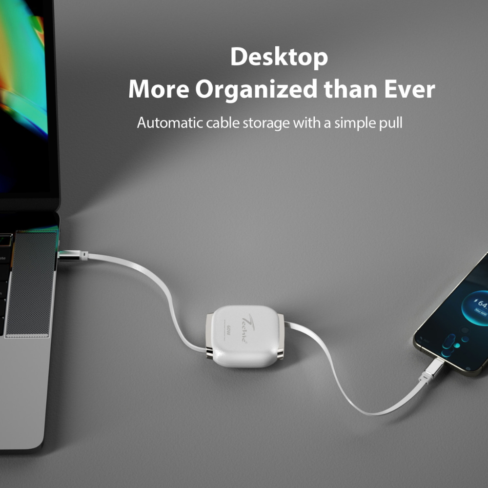 Techie 60W PD Type-C To C Retractable Charging Cable Techie Store